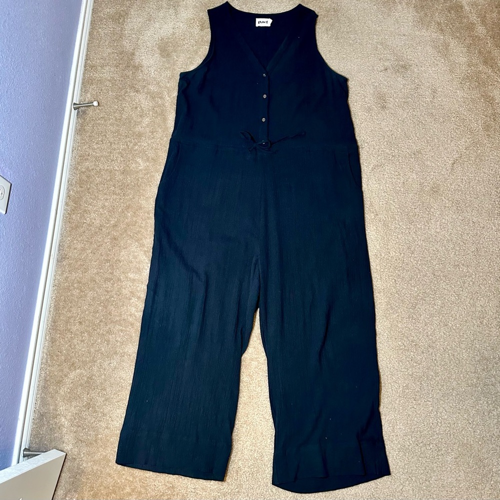 Pact Crinkle Cotton Jumpsuit, Black, XL, EUC